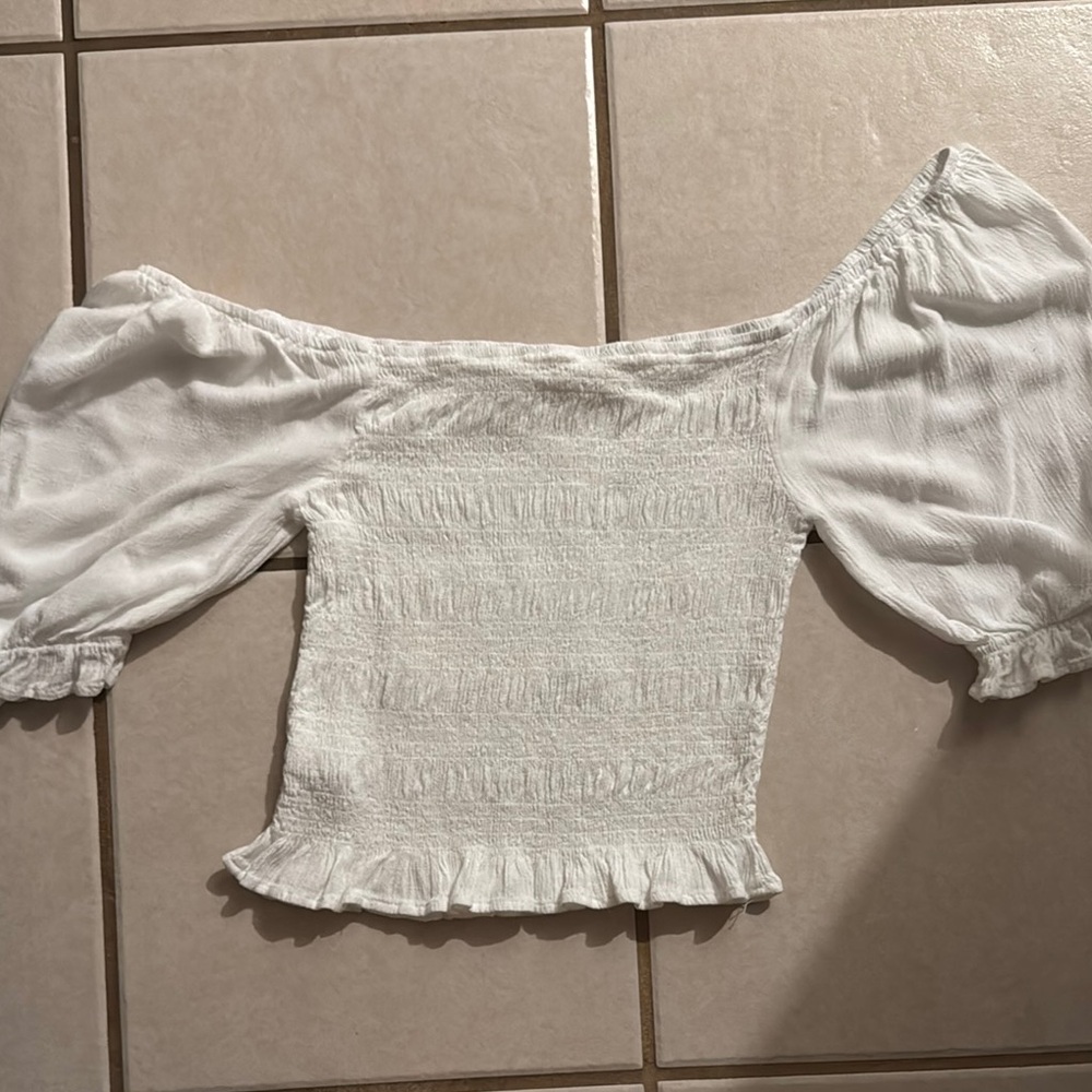 Chocolate White Smocked Puff Sleeve Blouse